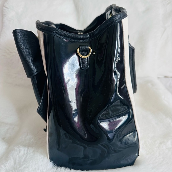 Betsey Johnson Black and Cream Satchel with Dramatic Bow - Picture 5 of 10
